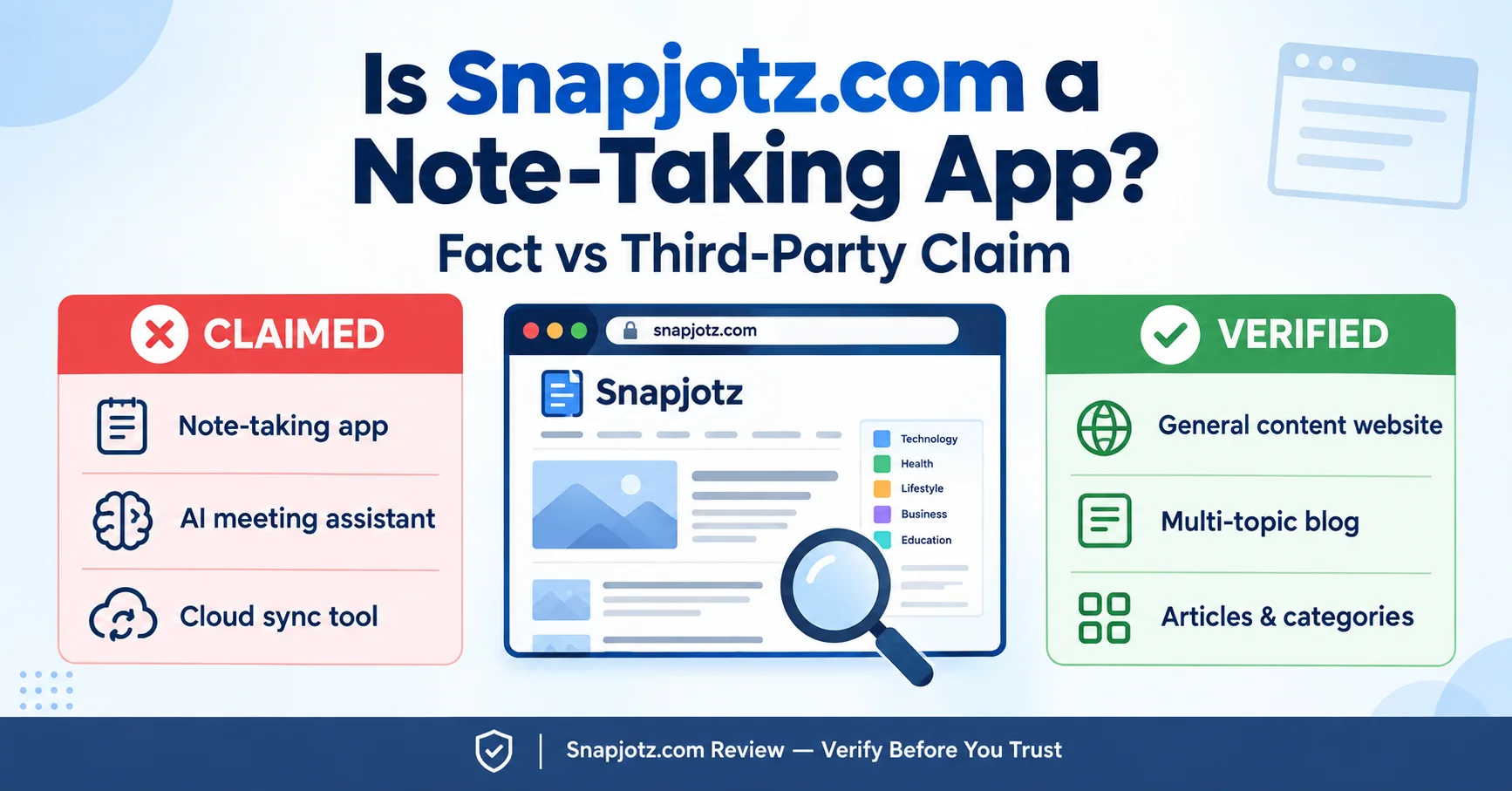 Snapjotz.com review comparing verified facts vs third-party claims about note-taking features