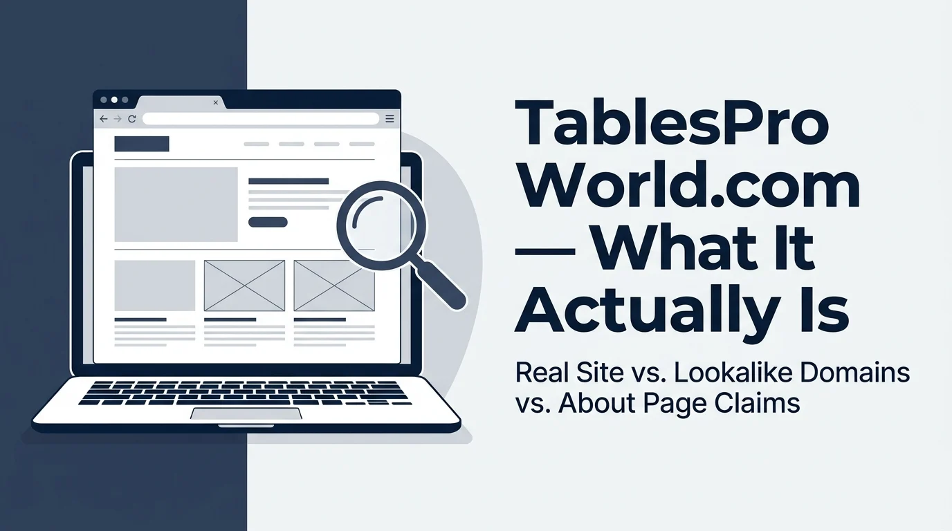TablesProWorld.com explained — real site versus lookalike domains and About page claims