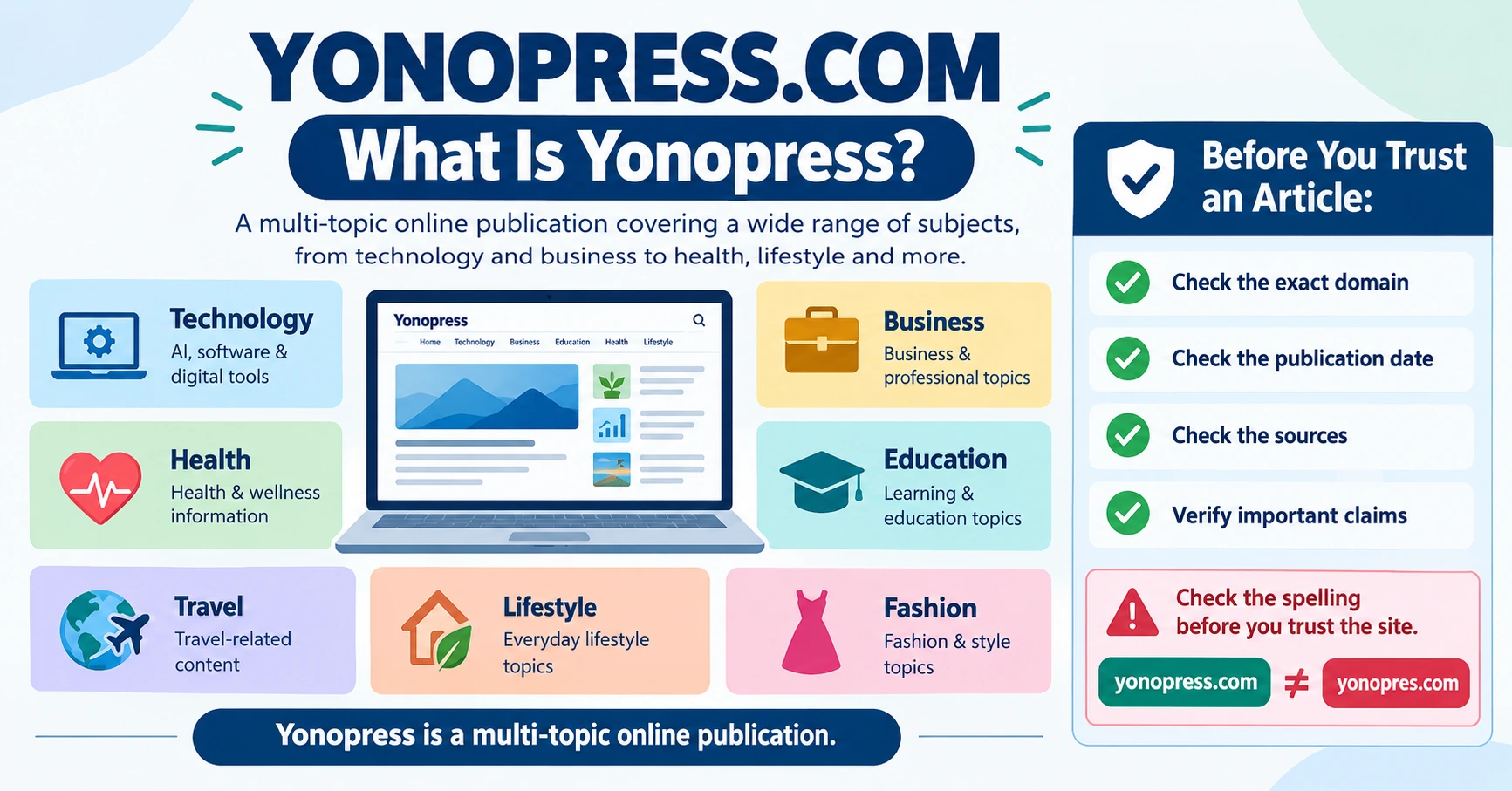 Yonopress com explained with its main content categories and website verification steps